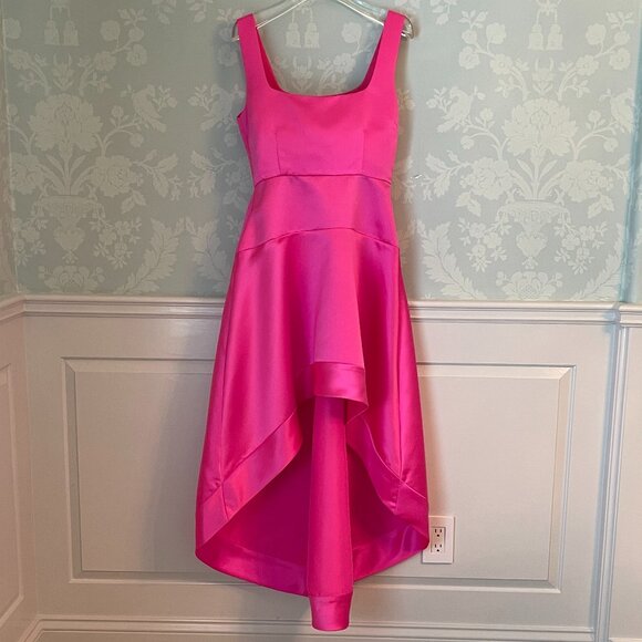 CYNTHIA ROWLEY HOT PINK SATIN HI-LO DRESS, SIZE 6, EXCELLENT CONDITION